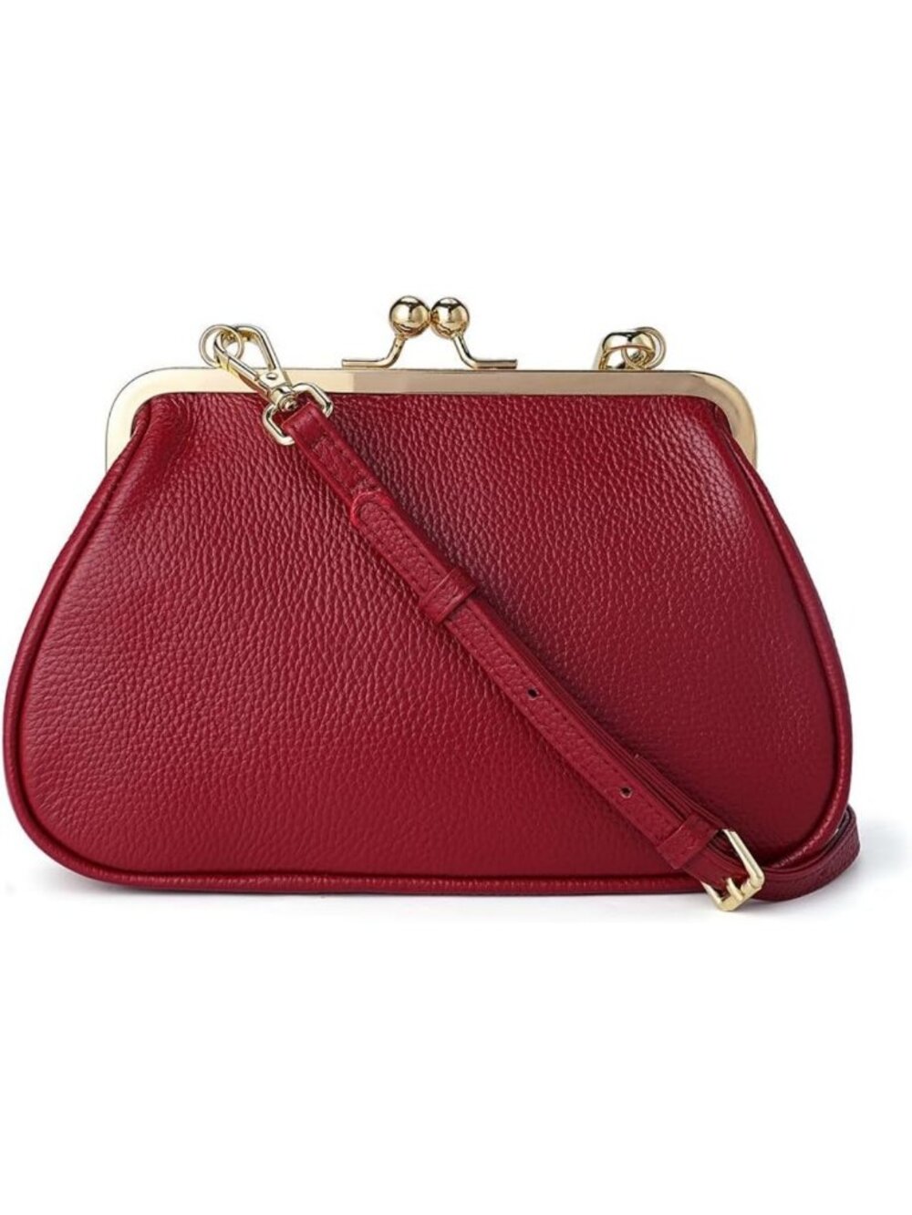 Elegant Vintage Leather Kiss Lock Shoulder Handbag for Women - Chic Clutch Purse